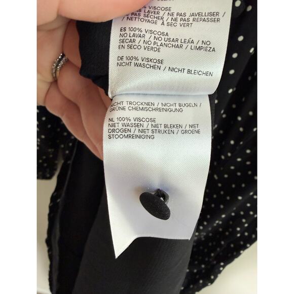 Reformation Mels Chiffon Polka Dot 3/4 Sleeve A-Line Midi Dress Black White 2 - Picture 16 of 16